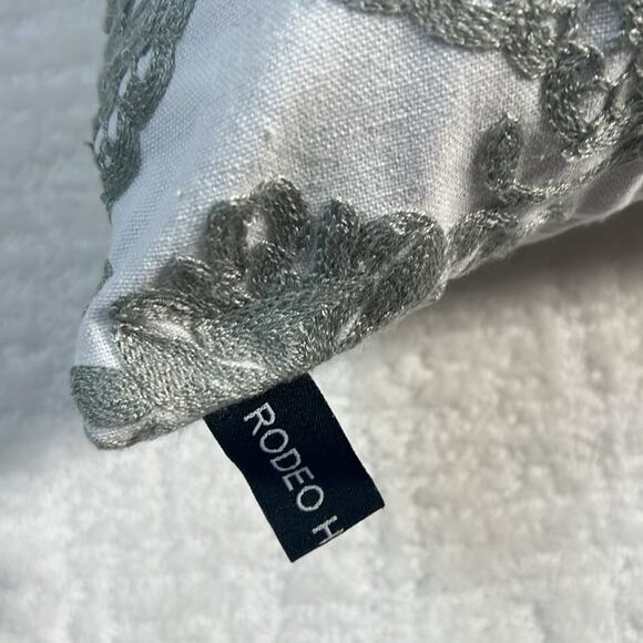 Rodeo Home feather down accent pillow white and gray embroidered square 18x18 - Picture 3 of 8